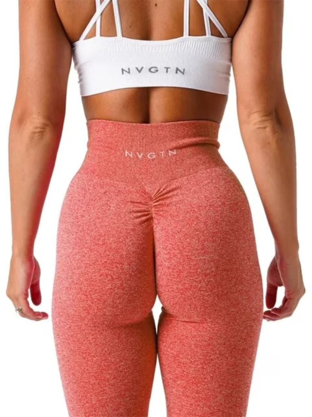 NVTGN (XL) Scrunch Seamless Leggings Coral Pink Ruched Back Ultra-Stretch NEW